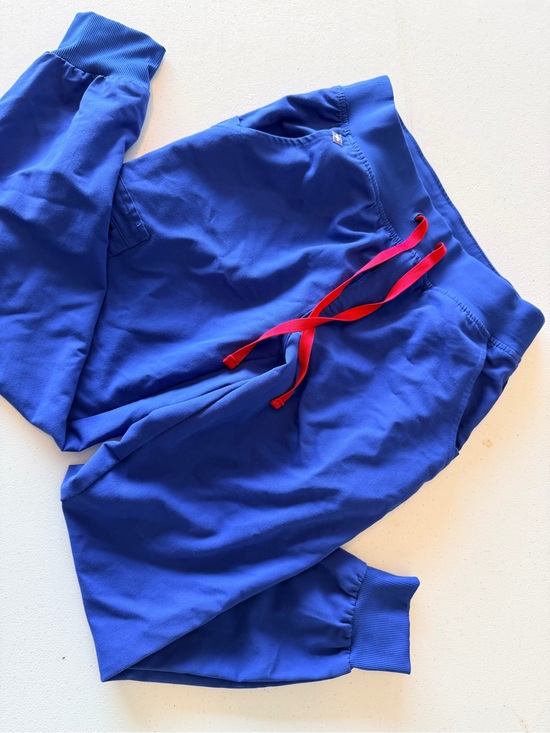 Figs Pants - Figs-Womens -XS-P Royal Blue Jogger Pants with Red Drawstring